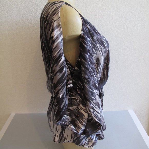 EXPRESS Taupe Silky Blouse with Open Shoulders - Picture 7 of 12